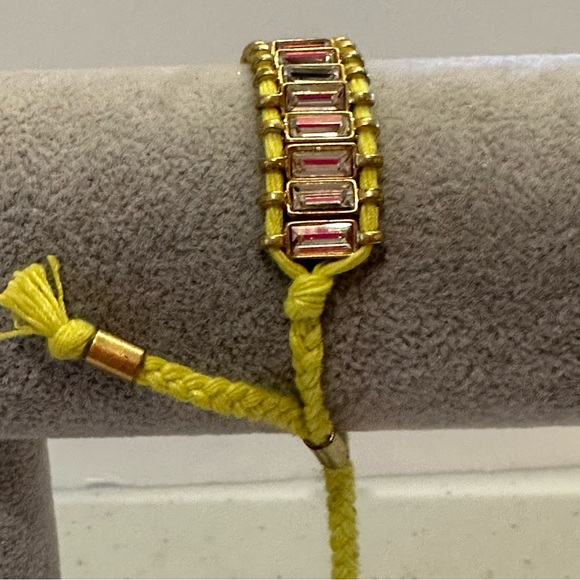 J. Crew Bracelet - yellow string adjustable w/ gold & clear baguette crystals - Picture 12 of 14